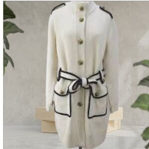 Tory Burch Cream Navy Knit Military
Duster Cardigan Gold Buttons Size 4